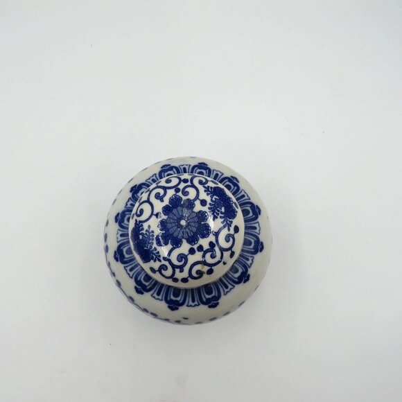 Ginger Jar Vase Lid Blue White Porcelain 5" Phoenix Floral Asian Designs - Picture 4 of 10